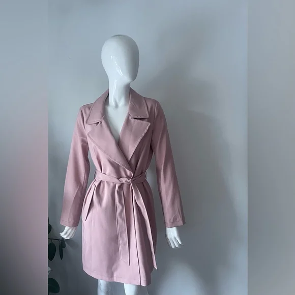 JOHN + JENN Blush Pink Belted Trench Coat Large - Picture 2 of 6